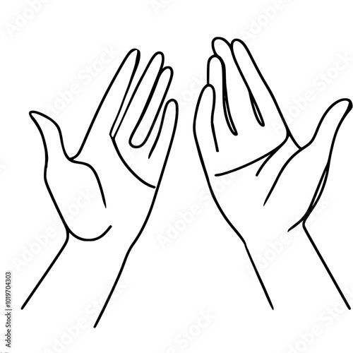 Single-line vector drawing of hands spread to the sides and raised freely up