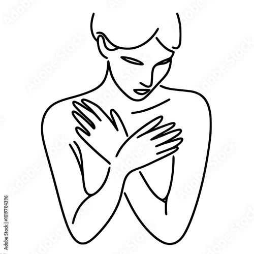 Single line vector drawing of a woman with folded arms on her chest