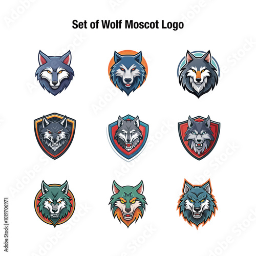 Set of wolfs Mascot Logo photo