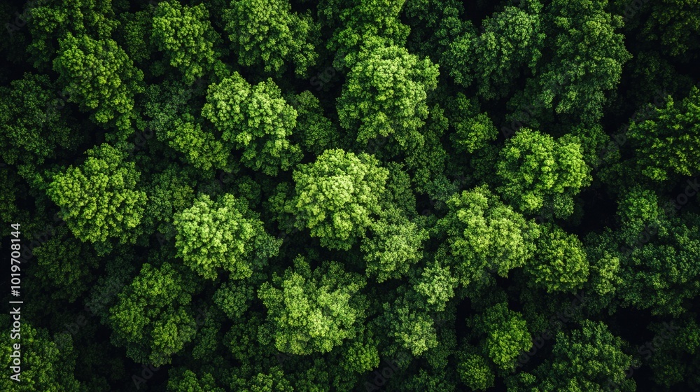 Aerial view of a lush green forest with trees and foliage