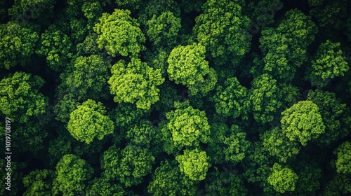 Aerial view of a lush green forest with trees and foliage