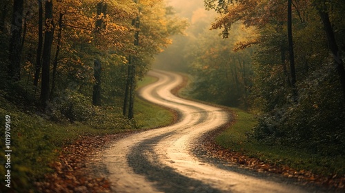 A peaceful view of a winding road 