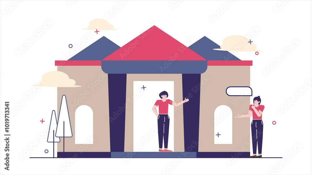 people at a house showcasing minimalistic design with vibrant colors illustration animated video people at a house showcasing minimalistic design with vibrant colors illustration animated video