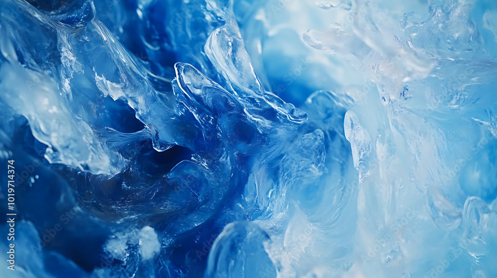 Translucent blue ice texture with swirling patterns and light reflections Translucent blue ice texture with swirling patterns and light reflections