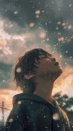 Young Man in Rain 
