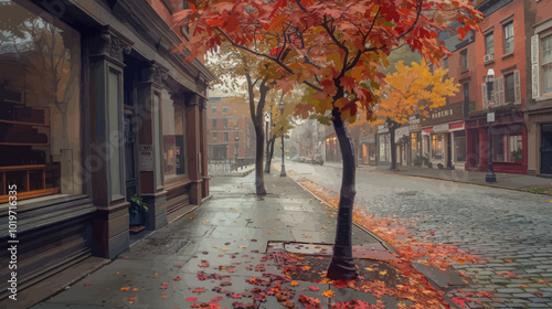 Fall Foliage on a City Street 
