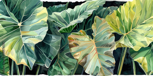 Watercolor Painting of Green Leaves 
