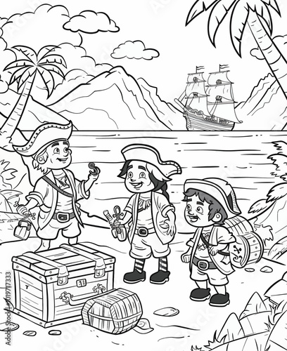 Pirates Find Treasure on Island 
