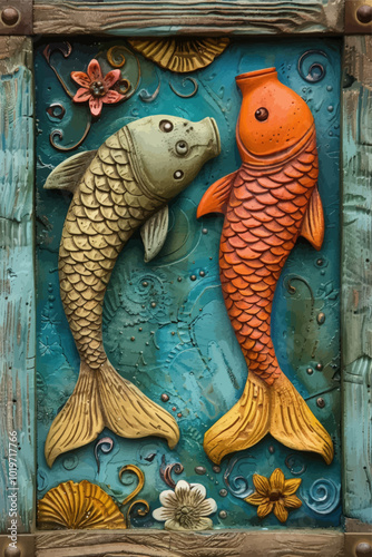 Ceramic Fish Wall Art with Flowers