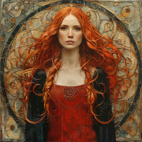 Woman with Red Hair and Intricate Background