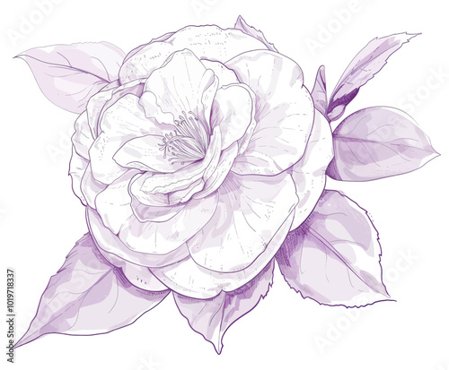 Purple Watercolor Camellia Flower Illustration 
