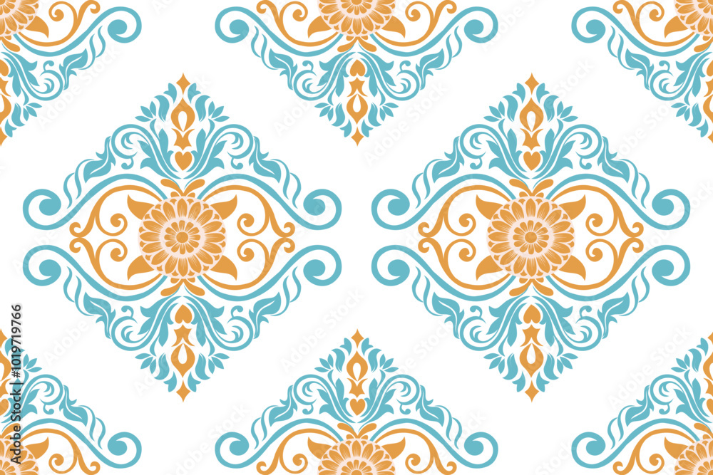 Fototapeta premium damask pattern with a classic floral design.African embroidery patterns, paisley, boho, floral ikat, ethnic floral designs, ikat sari, ikat patterns and ethnic patterns.