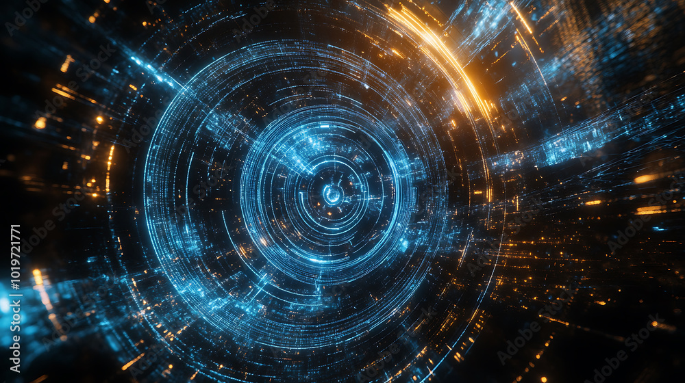 Futuristic digital abstract design with glowing blue and orange lights Futuristic digital abstract design with glowing blue and orange lights