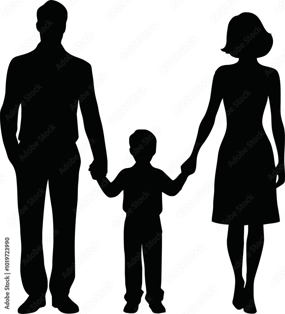 silhouette of a family of four holding hands, capturing the essence of unity and love. Ideal for designs that celebrate togetherness, harmony, and familial bonds silhouette of a family of four holding hands, capturing the essence of unity and love. Ideal for designs that celebrate togetherness, harmony, and familial bonds
