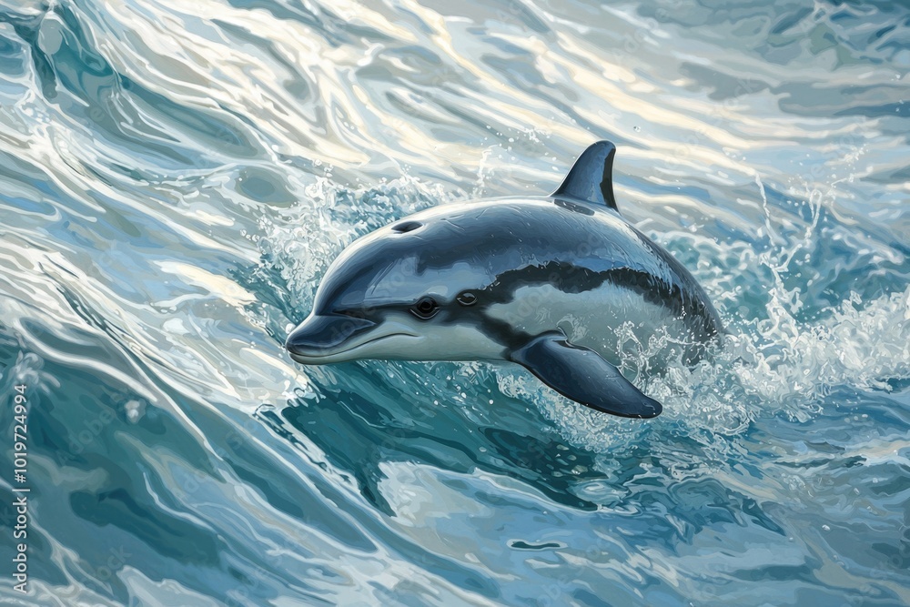 Obraz premium Graceful dolphin swimming through ocean waves