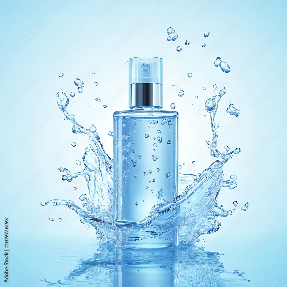 Blue splashing cosmetic moisturizer. Macro close up abstract background, liquid flow, cosmetic texture