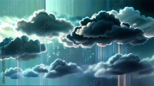 Surreal Cloudscape with Glowing Particles - Dreamlike Atmosphere of Floating Clouds Illuminated by Tiny Lights in a Mystical Sky