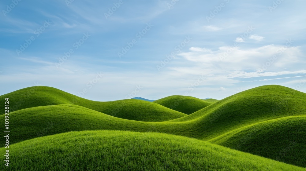 Lush green hills under a clear blue sky, serene natural beauty. Lush green hills under a clear blue sky, serene natural beauty.
