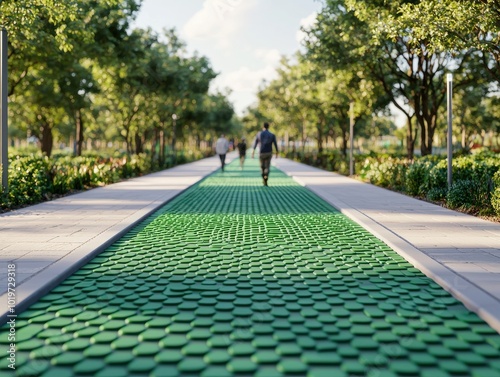 Wallpaper Mural People walking on a green paved pathway surrounded by trees. Torontodigital.ca