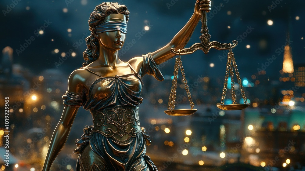 Lady Justice Statue with Scales of Justice in the City Lady Justice Statue with Scales of Justice in the City