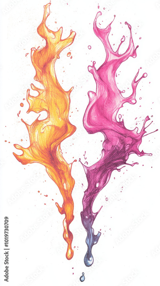 Fototapeta premium Abstract colorful watercolor splashes in vibrant yellow, pink, and blue.