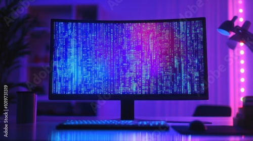 Computer Screen with Blue and Purple Coding