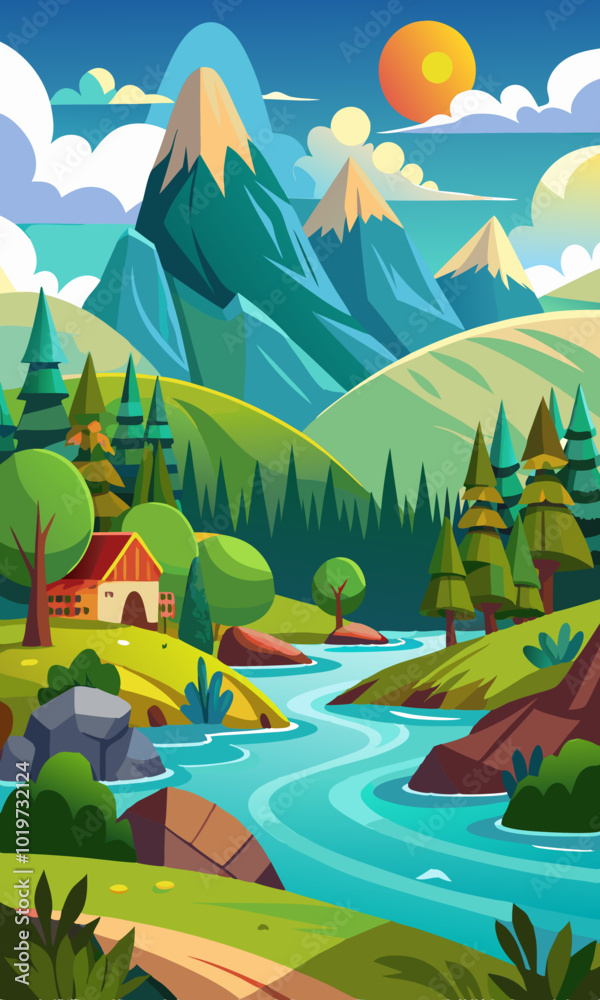 Obraz premium Mountain Landscape Illustration