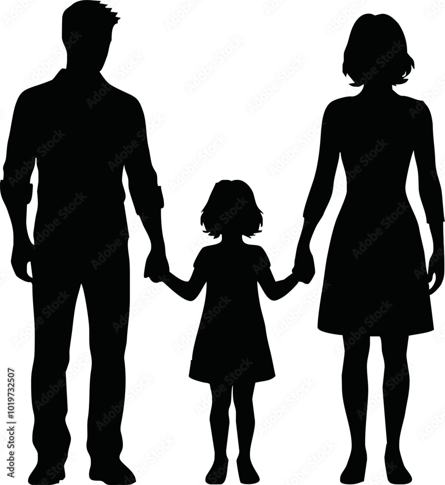 silhouette of a family of four holding hands, capturing the essence of unity and love. Ideal for designs that celebrate togetherness, harmony, and familial bonds silhouette of a family of four holding hands, capturing the essence of unity and love. Ideal for designs that celebrate togetherness, harmony, and familial bonds