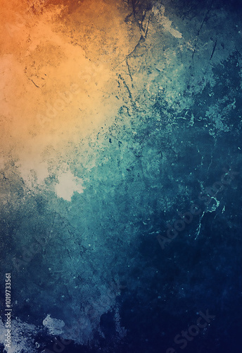 A grunge background with orange, blue, and grey abstract background with rough texture 