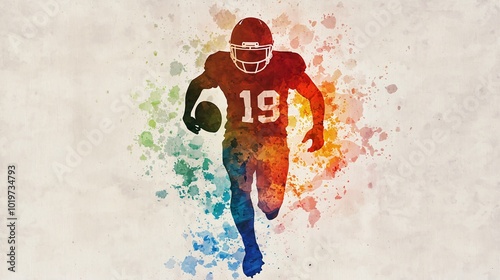 American Football Watercolor Silhouette: An artistic splash of colors brings a football player to life in this dynamic silhouette, capturing the energy and passion of the game.  