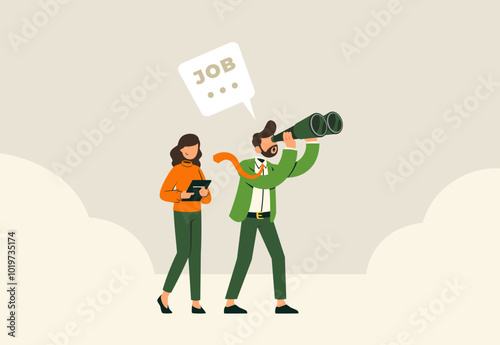 Job Search Strategy: Man with Binoculars Looking for Opportunities