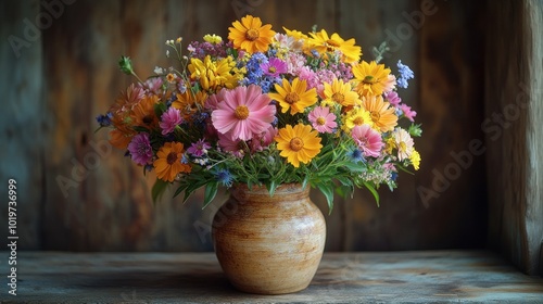 Wildflower Bouquet in a Rustic Vase, cottage core coffee mug