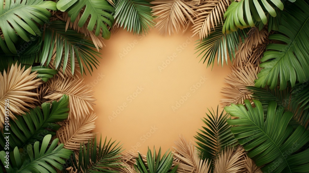 Tropical Leaf Frame with Beige Background Tropical Leaf Frame with Beige Background