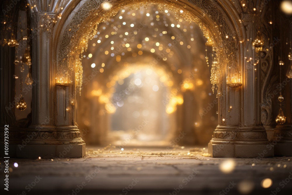 Enchanted Hallway with Soft Golden Lights Enchanted Hallway with Soft Golden Lights