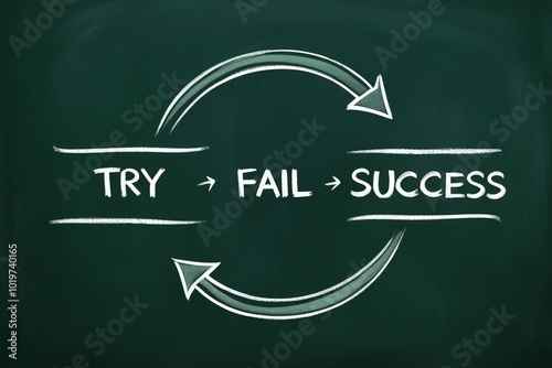 Hand drawn business cycles concept of try, fail, success.