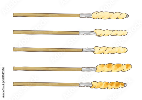 焼く前の棒パン・少し焼き色がついた状態の棒パン　イラストセット