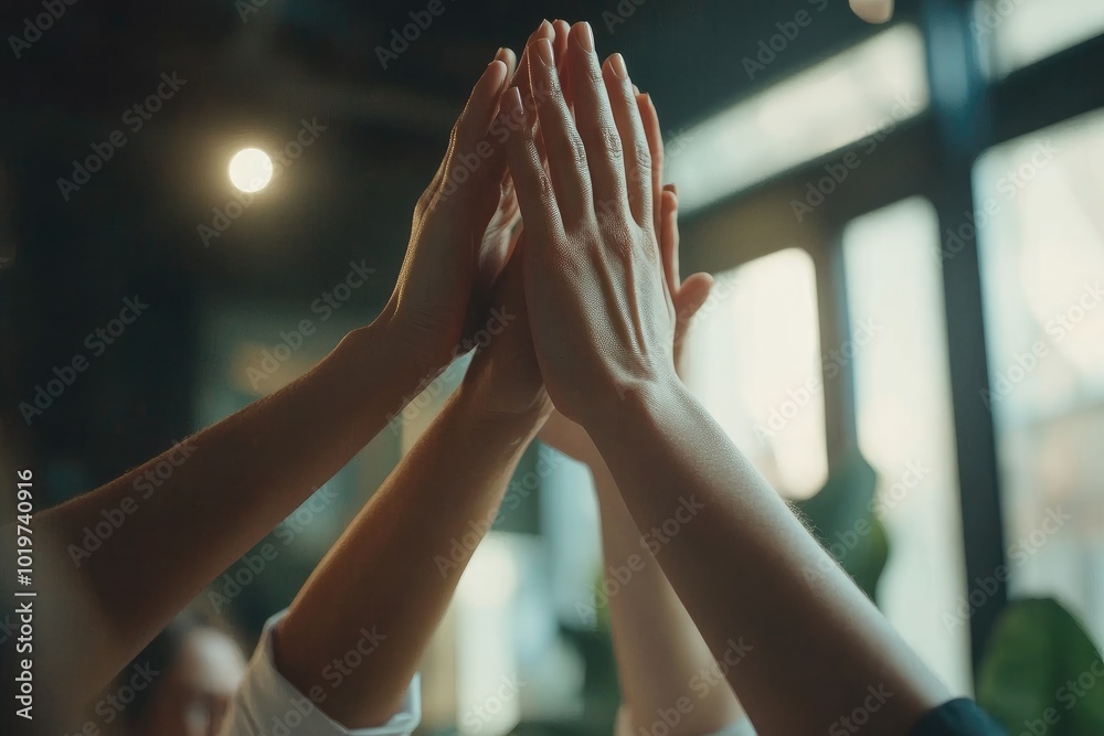 © twilight mist - Close-up of Intertwined Hands in High Five Gesture