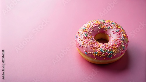 Big pink donut surrounded by colorful mini donuts