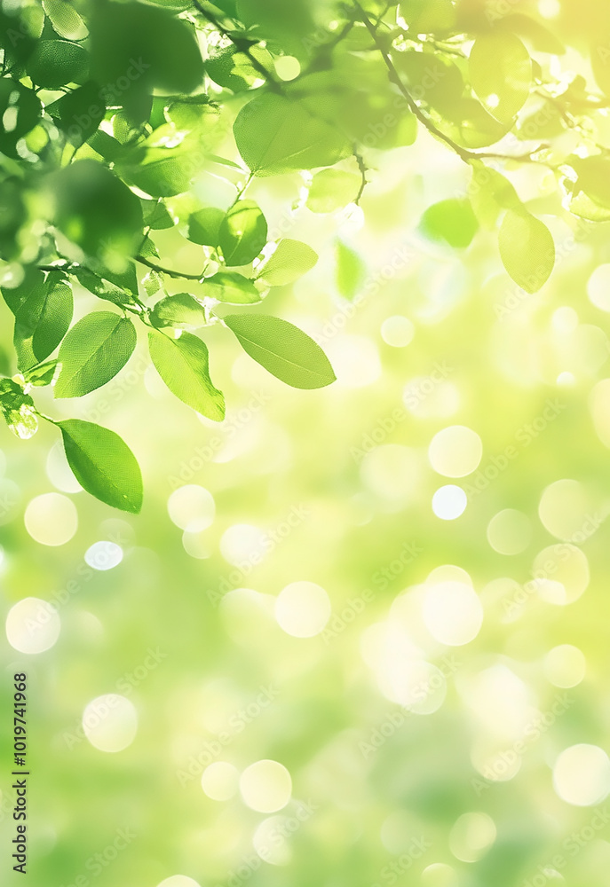 Fototapeta premium A serene, soft-focus background featuring delicate flowers amidst a lush green environment, creating a tranquil, Soft Spring background with empty copy space