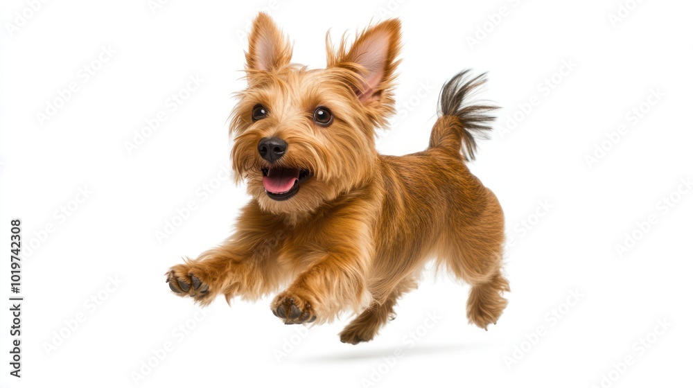 A playful dog joyfully running, showcasing energy and happiness. A playful dog joyfully running, showcasing energy and happiness.