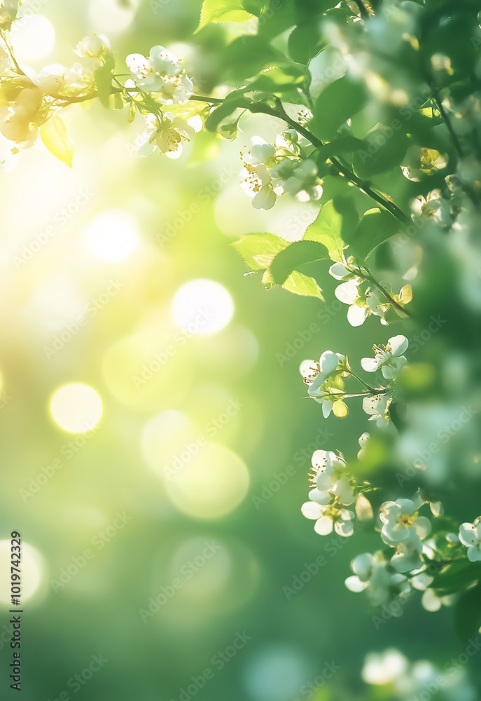 A serene, soft-focus background featuring delicate flowers amidst a lush green environment, creating a tranquil, Soft Spring background with empty copy space A serene, soft-focus background featuring delicate flowers amidst a lush green environment, creating a tranquil, Soft Spring background with empty copy space