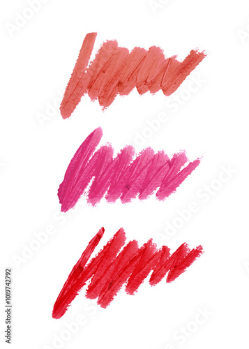 Set of lipstick pencil strokes isolated on white