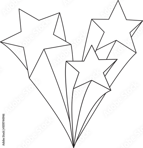  three cartoon shooting stars outlines