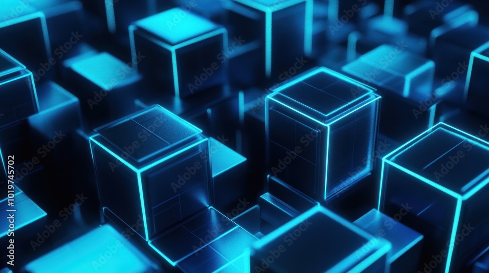 Fototapeta premium Abstract Blue Neon Cubes