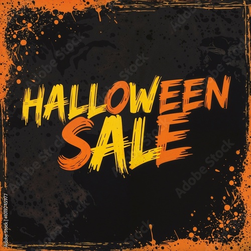 Halloween sale poster written by brushtool, grunge poster design. photo