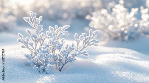 A Closeup of Frost-Covered Branches in a Snowy Field