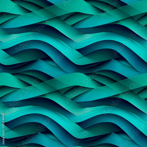 Geometric abstract pattern with intersecting diagonal lines and layered gradients in vibrant turquoise and blue tones. Seamless background