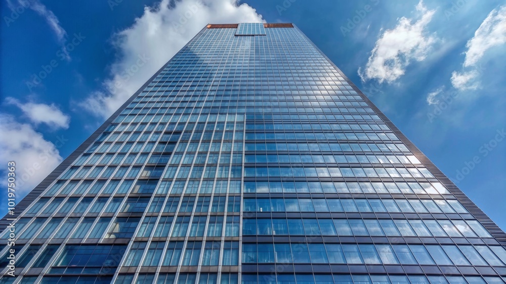 Fototapeta premium Close-up of a modern skyscraper building , architecture, urban, cityscape, windows, facade, structure, design, contemporary