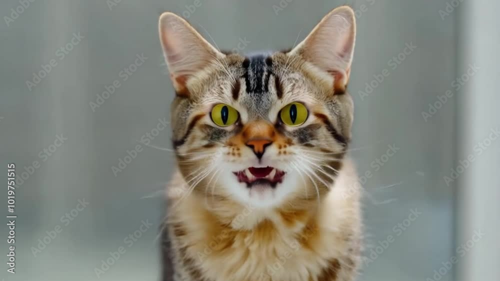 An angry and surprised cat is isolated on a transparent Video with a funny and excited expression.
An angry and surprised cat is isolated on a transparent Video with a funny and excited expression.