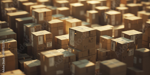 A large number of cardboard boxes are stacked on top of each other, generative AI